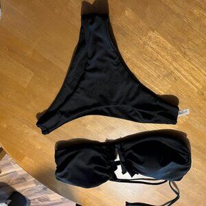 ZAFUL Women V-Wired Ruffle Ribbed Bandeau Bikini